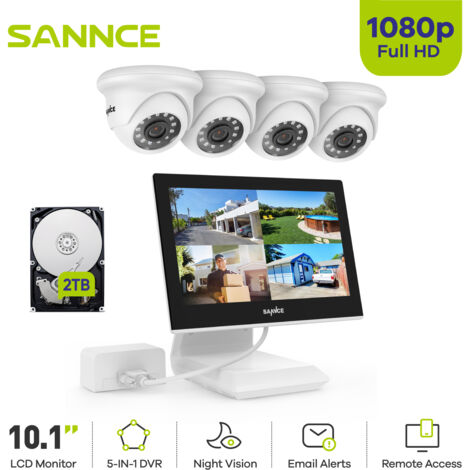 SANNCE Kits de Vidéosurveillance 4CH 10.1"Écran 41080P Caméra IR Vision Nocturne Informations Alarme Sécurité Surveillance Système - 2TB HDD (1/5)