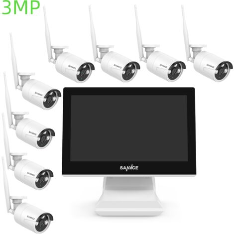 Sistema di telecamere IP wireless SANNCE 2K, monitor LCD 10CH 10,1' NVR con kit CCTV 8 telecamere POE da 3 MP