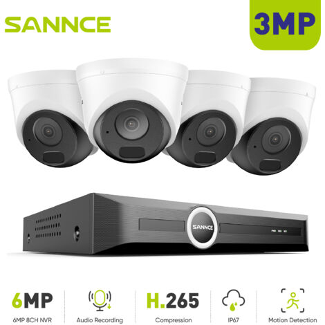 Sannce – Kit de vidéosurveillance 8 canaux PoE 3MP – NVR 6MP S+265 – Accès à distance – Détection de présence de véhicules (1/5)