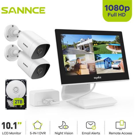 SANNCE 4CH Kits de Vidéosurveillance 10.1''Moniteur LCD 1080P 2 Caméra Extérieure/Intérieure IR Accès Distance Sécurité Caméra Système -2TB HDD (1/5)