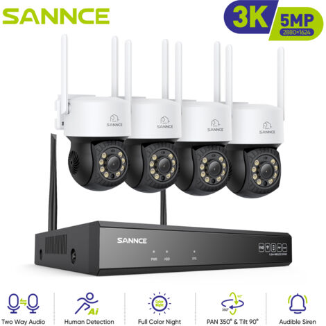 SANNCE Caméra de sécurité sans fil 5 Mpx avec zoom numérique 8x et alarme de détection de présence intelligente par IA (1/5)