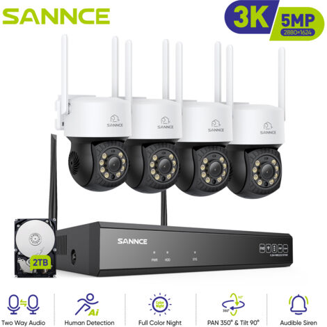 SANNCE Caméra de sécurité IP sans fil 5 Mpx avec détection de présence par IA et protection continue (1/5)