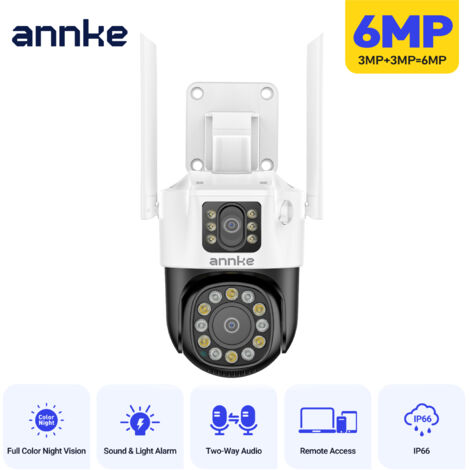 ANNKE Caméra de sécurité extérieure sans fil WiFi 6 MP avec vision nocturne intelligente à double éclairage et audio bidirectionnel (300° de panoramique et 90° d'inclinaison)
