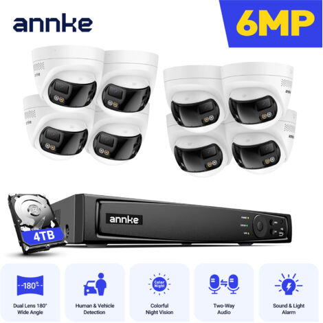 ANNKE Système de caméras de sécurité PoE 6MP 8 canaux pour l'extérieur avec alarme sonore et protection IP67 (1/5)