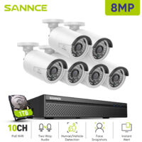 SANNCE 8MP Kit de Vidéosurveillance NVR 6×Caméras Smart IR Vision Nocturne Microphone Système de Sécurité Vidéo 1TB