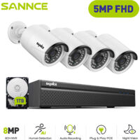 SANNCE KIT DE VIDEOSURVEILLANCE 5MP 4 × CAMÉRAS SMART IR VISION NOCTURNE MICRO INTÉGRÉ SÉCURITÉ SYSTÈME 1TB
