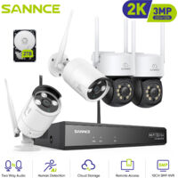 SANNCE 3MP Kit Videosorveglianza Wireless Telecamera IR Visione Notturna Rilevazione Movimento Sicurezza CCTV Wifi Telecamera Sistema - 2TB HDD