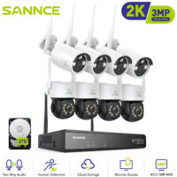 SANNCE 3MP Kit Videosorveglianza Wireless Sistema Telecamera IR Visione Notturna Remote Monitor Sicurezza CCTV Wifi Telecamera Kit - 2TB HDD