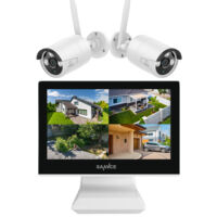 SANNCE Sistema di telecamere di sicurezza wireless 10CH, NVR 5MP monitor LCD da 10,1'', 2 telecamere IP, rilevamento movimento, remoto APP, 4TB HDD