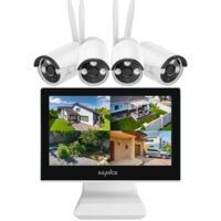 SANNCE Sistema di telecamere di sicurezza wireless 10CH, NVR 5MP monitor LCD da 10,1'', 4 telecamere IP, rilevamento movimento, remoto APP
