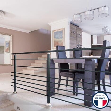 Garde-corps aluminium gris foncé, 2m pose latérale à visser en applique, intérieur et extérieur, PRISTINA 7 lisses, en kit