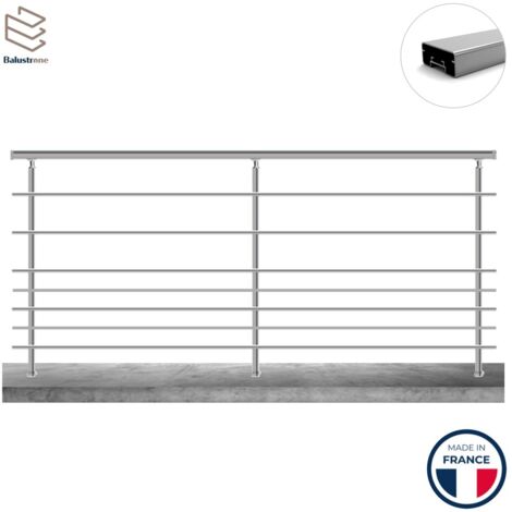 Garde-corps aluminium, 2m pose latérale à visser en applique, intérieur et extérieur, PRISTINA 7 lisses, en kit