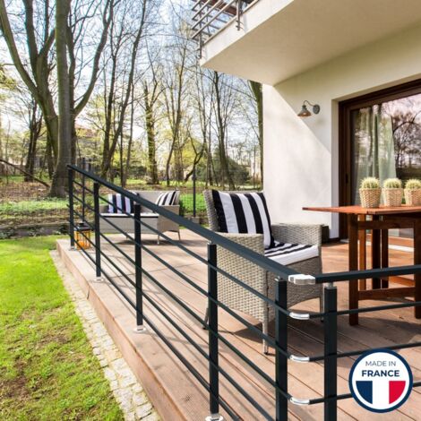 Garde-corps aluminium gris foncé, 2m pose à visser au sol, intérieur et extérieur, PRISTINA 5 lisses, en kit
