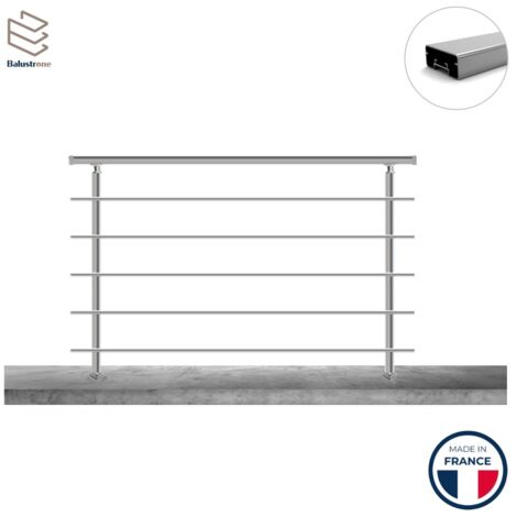 Garde-corps aluminium, 1m pose latérale à visser en applique, intérieur et extérieur, PRISTINA 5 lisses, en kit