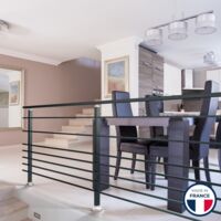 Garde-corps aluminium gris foncé, 2m pose latérale à visser en applique, intérieur et extérieur, PRISTINA 7 lisses, en kit