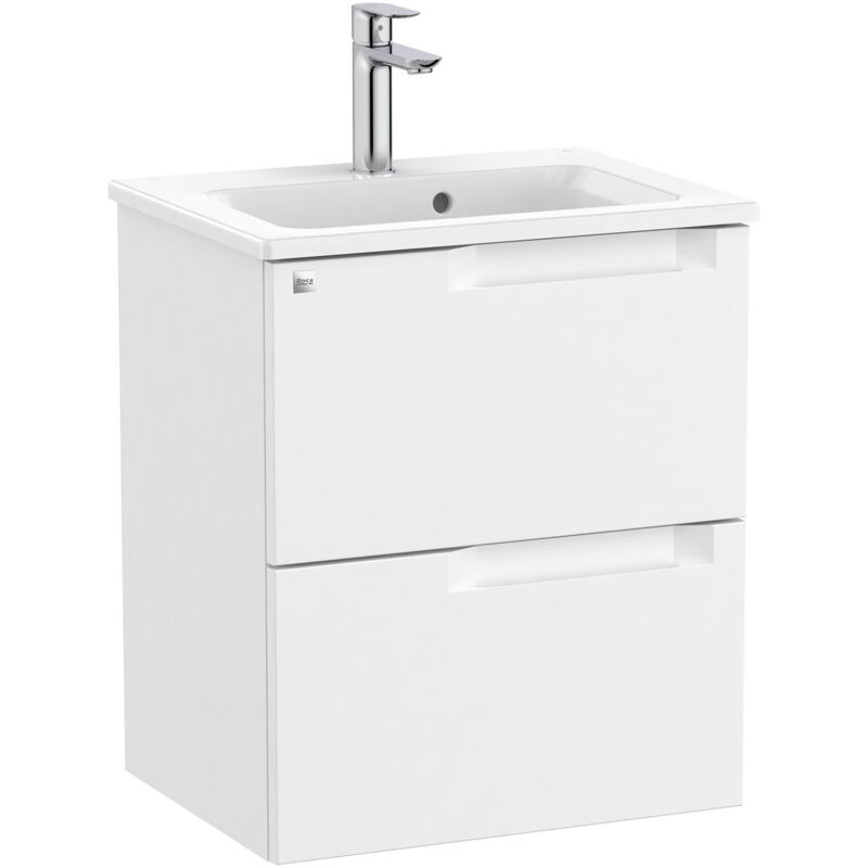 Pack Unik meuble bas compact avec deux tiroirs + lavabo ALEYDA - ROCA Couleur : Gris pierre - Dimensions : 805x380x565 mm