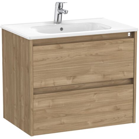 Pack Unik Meuble 2 tiroirs + lavabo TENET - ROCA Couleur : Noyer - Dimensions : 685x460x565 mm