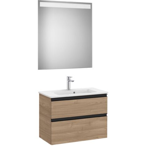 Pack 2 tiroirs 700 mm + lavabo + miroir LED THE GAP - ROCA Couleur : Noyer (1/2)