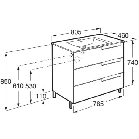 Unik pack de 3 tiroirs + lavabo au centre ALEYDA - ROCA Couleur : Gris pierre - Dimensions : 805x460x740 mm