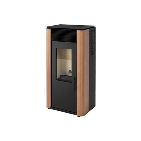 Chauffage à air 12 kW – Poêle à granulés couleur chêne – Rendement 96% – Autonomie 33h – Volume chauffage 269 m³ – Évacuation fumées 80mm – Solzaima - FUJI 12 KW