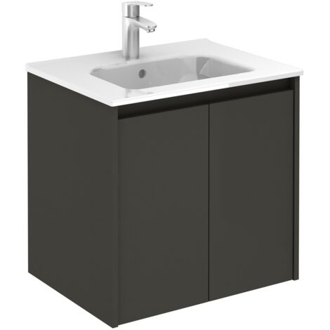 SANSA ensemble compact de meubles de salle de bain 2 portes - ROYO Couleur : Noyer sablé - Options : Meuble + Lavabo - Dim. : 80 cm (1/4)