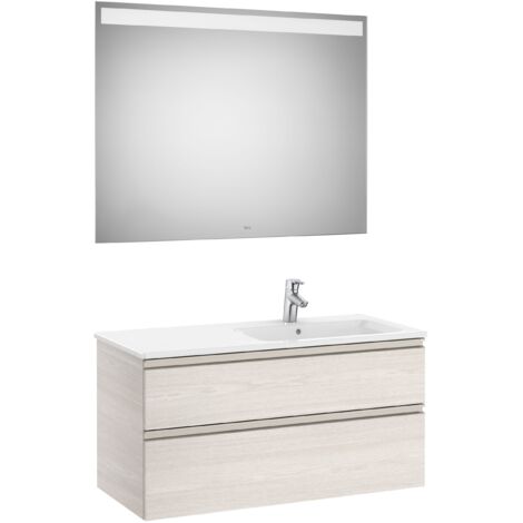 Meuble bas 2 tiroirs + vasque droite + miroir LED THE GAP - ROCA Couleur : Ash Nordic (1/3)