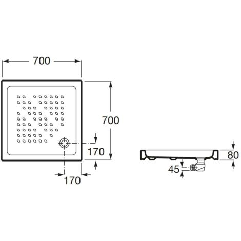 Roca – Receveur de douche à carreler en céramique 700x700x80 mm – Antidérapant classe A – Fond creux – Compatible avec bonde 90 mm (1/4)
