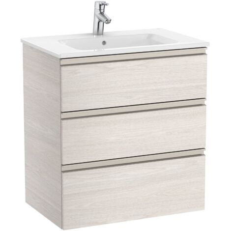 Pack Unik meuble bas 3 tiroirs + lavabo central THE GAP - ROCA Couleur : frêne nordique - Dimensions : 705x460x763 mm