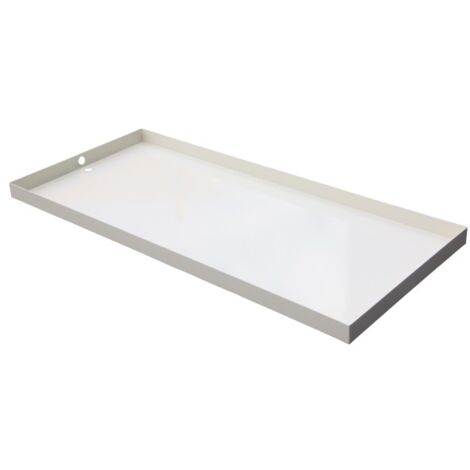 Bac à condensats pour climatisation 1020x450x35 mm – Tôle décapée à froid 2 mm – Peinture époxy thermolaquée Ral 1013 – Manchon Ø14 mm – Proinco