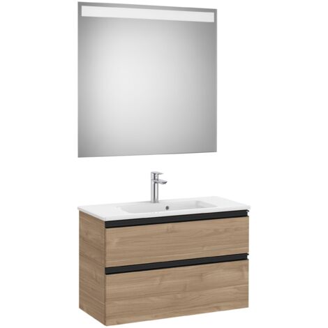Pack 2 tiroirs 800 mm + lavabo + miroir LED THE GAP - ROCA Couleur : Noyer (1/2)