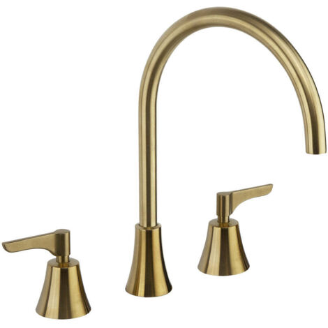 Robinetterie de lavabo à double commande sur plage - collection ADAGIO - Ramón Soler - Finition : Or brossé (1/2)
