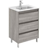 SANSA - ROYO ensemble compact de meubles de salle de bains 3 tiroirs Couleur : Gris sablé - Options : Ensemble complet - Taille : 60 cm