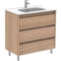 SANSA - ROYO Ensemble meuble de salle de bain compact 3 tiroirs - ROYO Couleur : Noyer poncé - Options : Meuble + Vasque - Dim. : 80 cm