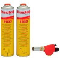 Castolin – Chalumeau soudeur à flamme bi-gaz – 2 bouteilles de gaz type 1450 – Allumage piézoélectrique – Pour brasage et chauffage à la flamme