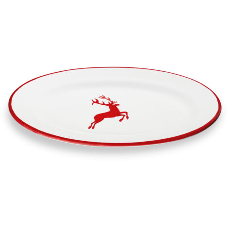 Gmundner Keramik Rubinroter Hirsch, Platte oval mit Fahne (21x14cm) (1/2)