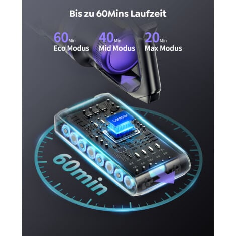 Laresar X11 Akku-Staubsauger, 75 KPa/650 W, 60 Minuten Akku-Staubsauger, 2 Liter Fassungsvermögen, grüne LED, Touchscreen, für Tierhaare/Teppich/Hartboden