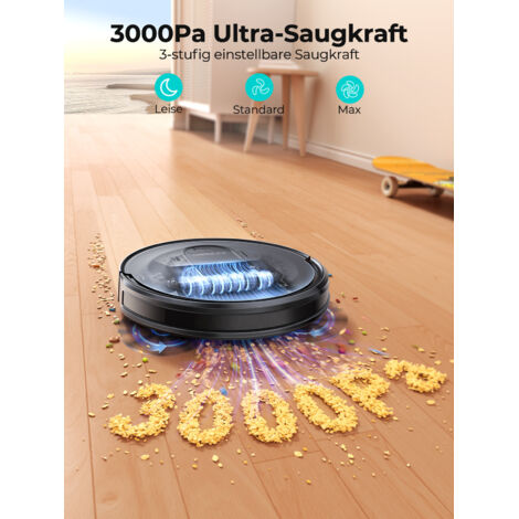 OKP Staubsauger Roboter 3000 Pa - WLAN, APP, Sprachsteuerung, 150 Min Laufzeit, Für Teppich & Tierhaare