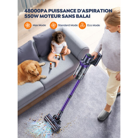 BuTure Aspirapolvere Senza Fili, 48KPa/550W Aspirapolvere Senza Fili con Autonomia di 65 Minuti e Batteria Rimovibile, Capacità 1,5 L, Controllo Touch Screen, Ideale per Moquette/Pavimenti Duri