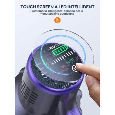 BuTure Aspirapolvere Senza Fili, 48KPa/550W Aspirapolvere Senza Fili con Autonomia di 65 Minuti e Batteria Rimovibile, Capacità 1,5 L, Controllo Touch Screen, Ideale per Moquette/Pavimenti Duri
