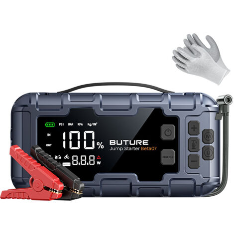 Buture Booster Avviamento Auto 6000A e PD 45W Ricarica Rapida,Avviatore Batteria Auto con Compressore 160PSI, Avviatore di Emergenza 12V tutto a benzina o 12L diesel, 600 luci LED