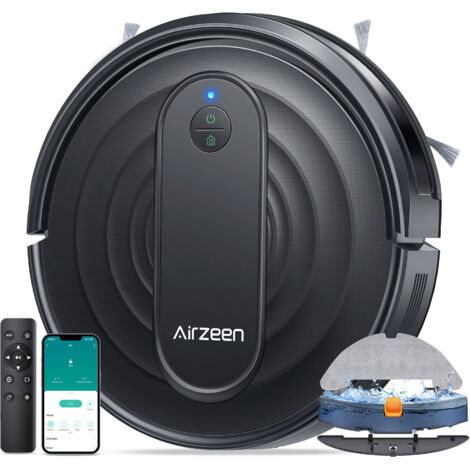Airzeen Robot Aspirapolvere, 3 in 1 Robot Aspirapolvere 3000Pa Alta potenza di aspirazione Aspirapolvere Robot Silenzioso, App/WiFi, 150 Min autonomia