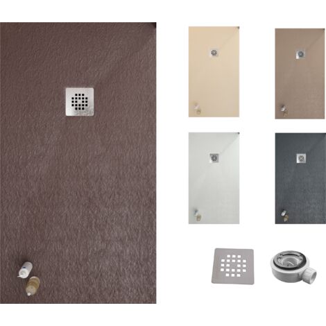Receveur de douche ONE 80x150 - Matériau en résine avec charge minérale et texture ardoise C3 antidérapante - Comprend une vanne de vidange et une grille (1/5)