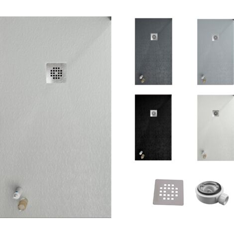 Receveur de douche ONE 80x150 - Matériau en résine avec charge minérale et texture ardoise C3 antidérapante - Comprend une vanne de vidange et une grille (1/5)