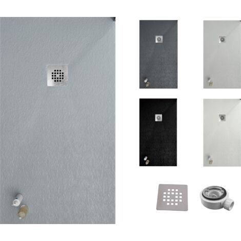 Receveur de douche ONE 100x110 - Matériau en résine avec charge minérale et texture ardoise C3 antidérapante - Comprend une vanne de vidange et une grille (1/5)