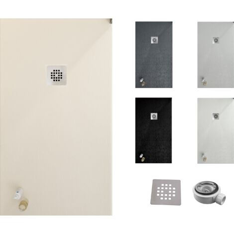 Receveur de douche ONE 80x150 - Matériau en résine avec charge minérale et texture ardoise C3 antidérapante - Comprend une vanne de vidange et une grille (1/5)