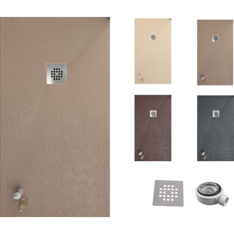 Receveur de douche ONE 80x150 - Matériau en résine avec charge minérale et texture ardoise C3 antidérapante - Comprend une vanne de vidange et une grille (1/5)