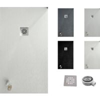 Receveur de douche ONE 70x70 - Matériau en résine avec charge minérale et texture ardoise C3 antidérapante - Comprend une vanne de vidange et une grille