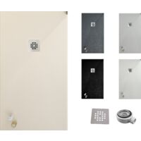 Receveur de douche ONE 90x180 - Matériau en résine avec charge minérale et texture ardoise C3 antidérapante - Comprend une vanne de vidange et une grille