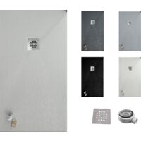 Receveur de douche ONE 80x140 - Matériau en résine avec charge minérale et texture ardoise C3 antidérapante - Comprend une vanne de vidange et une grille