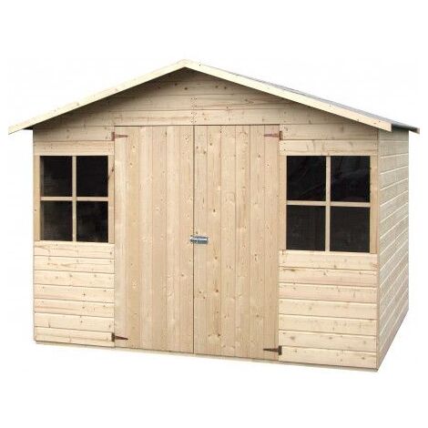 Décor Et Jardin – Abri de jardin bois LOPUN 270x180 cm – Surface utile 4,86 m² – Panneaux 12 mm pré-assemblés – Double porte pleine avec fenêtres
